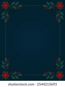 Universal Christmas template with decorative floral frame with copy space on dark blue background