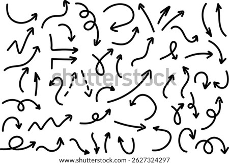 Universal collection arrows, Down vector icon set. scroll illustration sign collection.Set of hand drawn arrow vector icons. Simple lines hand drawn black arrows in various style. Set of simple of hand drawn black arrows. hand-drawn arrow signs or symbols. hand drawn arrow.Big Set of  Icons and Directional Pointers