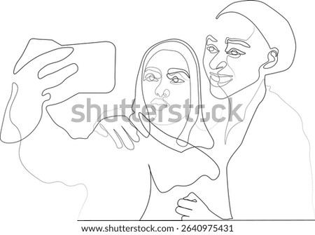 The universal connection between selfie-taking friends and continuous line art.
