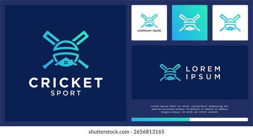 Universal cricket logo design with abstract house ball and stick