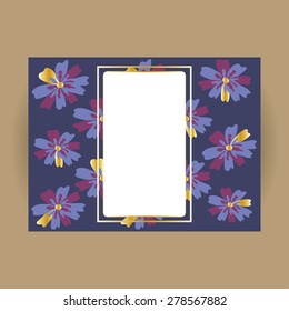 Universal dark floral with golden gradient rectangle vector card for wedding, invitation, greeting, anniversary, celebration, party, congratulation, business (flowers, daisy)