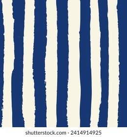 Universal dark navy blue and cream nautical marine coastal seamless repeat pattern with grunge torn texture jagged vector vertical cabana stripe