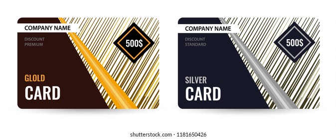 Universal design gold end silver voucher. light striped on dark background. Vector template for advertising your business.