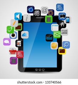 Universal design Tablet with app icons  vector illustration
