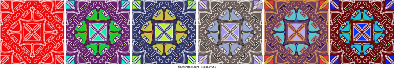  Universal different geometric multicolored patterns. Vector textures can be used to wrapping wallpaper, template filling, web background, surface textures. Set of multicolored ornaments 
