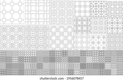 Universal different geometric seamless patterns. Endless vector texture can be used for wrapping wallpaper, pattern fills, web background,surface textures. Set of monochrome ornaments.
