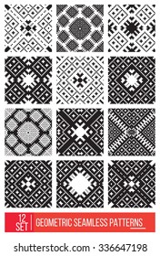 Universal different geometric seamless patterns. You can use vector monochrome ornaments for wallpaper, pattern fills, web page background,surface textures