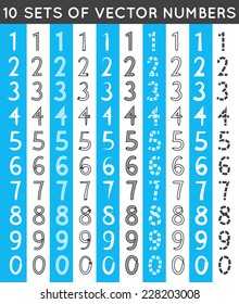 Universal different sets of simple drawn numbers. Trendy elegant retro style design. Vector illustration for education design.