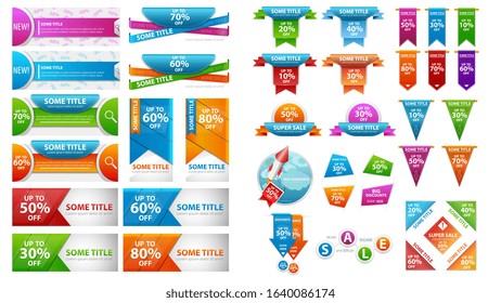 Universal discount templates for your creativity. Collection of discount banners and coupons isolated on a white background.