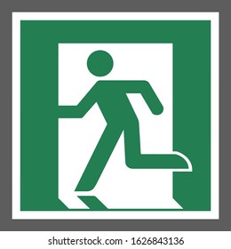 The universal Emergency Exit (left) symbol standard size and color. ISO 7010 symbol