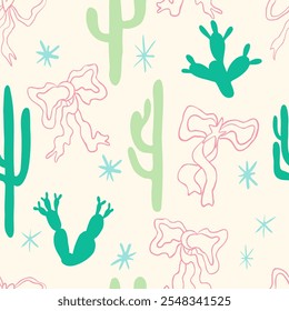 Universal festive Background with Cactus and Bows. Holiday concept. 