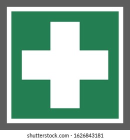 The universal First Aid symbol standard size and color. ISO 7010 symbol