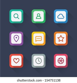 Universal Flat Icons with Long Shadows for Web and Mobile App Set 1