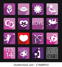 Universal flat icons for web and mobile applications. Valentines day. Set 9