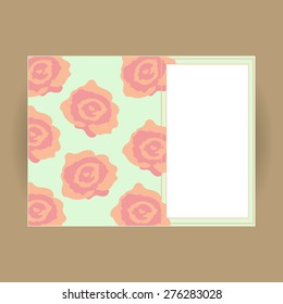 Universal floral pastel rectangle vector card with roses for wedding, invitation, greeting, anniversary, celebration, party, congratulation, compliments, business