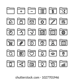 Universal folders linear icons set for mobile and web apps on a white background