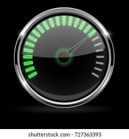 Universal gage with chrome frame on black background. Vector 3d illustration