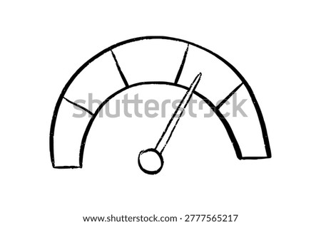 Universal gauge meter template with an arrow pointer. Hand drawn sketch vector illustration for speed, limit, or capacity. Minimalist black and white line suitable for technical dashboards or progress