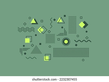 Universal geometric shapes with bright elements composition. Abstract geometric background. Memphis element illustration template. Magazine, leaflet, billboard, sale, banner, flyer, background. Eps 10