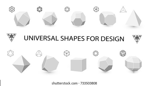 Universal geometric shapes for design.Octahedron, tetrahedron strengthened octahedron . Hipster Fashion minimalist design. Film solid bodies. octahedron flat design vector illustration, fine art line