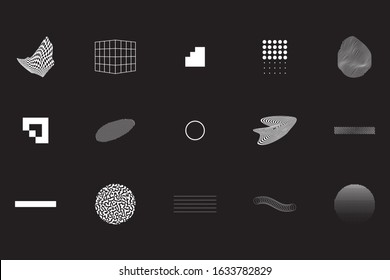 Universal Geometric Shapes Set. Design Forms on Black Background for Web Print Presentation Animation Poster