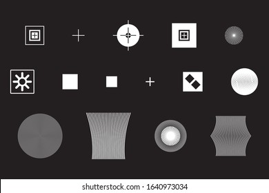Universal Geometric Shapes Set. Design Forms on Black Background for Web Print Presentation Animation Poster