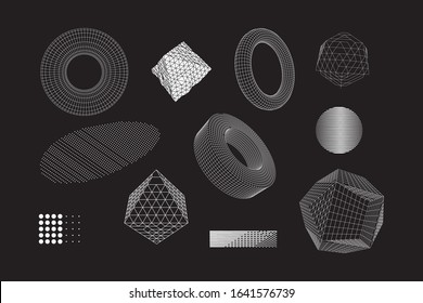 Universal Geometric Shapes Set. Design Forms on Black Background for Web Print Presentation Animation Poster