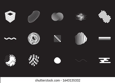 Universal Geometric Shapes Set. Design Forms on Black Background for Web Print Presentation Animation Poster