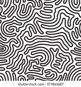 Universal geometric striped seamless pattern. Repeating abstract chaotic wavy lines, curl, scroll gradation in black and white. Modern design