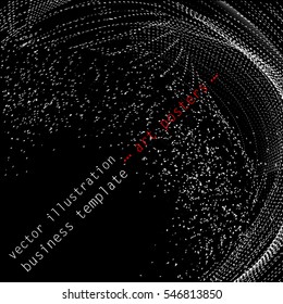 Universal graphical template for covers, flyers, banners, posters, placards, books, business cards. Black and white digital lines, circles, flying particles, chaos. Vector illustration EPS10. 
