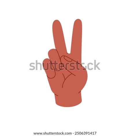 Universal hand gesture of peace. Black hippie shows two fingers, symbol of victory, V sign. Nonverbal communication, body language concept. Flat isolated vector illustration on white background