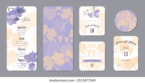 Universal hand-drawn floral templates in warm colors are perfect for an autumn or summer wedding, birthday invitations, menu, and baby shower. Vector illustration.