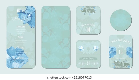 Universal hand-drawn floral templates in warm colors are perfect for an autumn or summer wedding, birthday invitations, menu, and baby shower. Vector illustration.