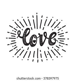 Universal handwritten inscription love, in honor of Valentine's Day, vintage retro grunge design. Simple template for printing, t-shirt, textile