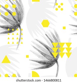 Universal high quality seamless geometric pattern, editable with clipping mask. Abstract yellow, black and white vector background with basic geometrical shapes
