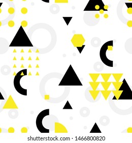 Universal high quality seamless geometric pattern, editable with clipping mask. Abstract yellow, black and white vector background with basic geometrical shapes