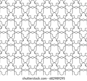 Universal high quality seamless geometric pattern with editable weight of stroke, clipping mask. Abstract black and white vector background in classical style