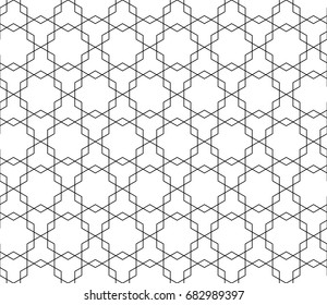 Universal high quality seamless geometric pattern with editable weight of stroke, clipping mask. Abstract black and white vector background in classical style