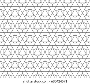 Universal high quality seamless geometric pattern with editable weight of stroke, clipping mask. Abstract black and white vector background in classical style
