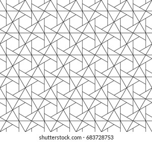 Universal high quality seamless geometric pattern with editable weight of stroke, clipping mask. Abstract black and white vector background in classical style
