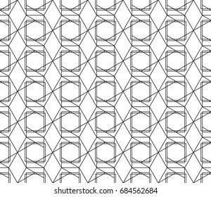 Universal high quality seamless geometric pattern with editable weight of stroke, clipping mask. Abstract black and white vector background in classical style