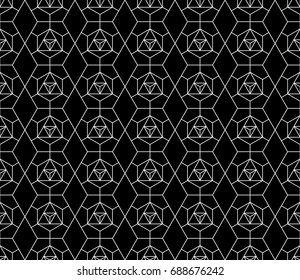 Universal high quality seamless geometric pattern with editable weight of stroke, clipping mask. Abstract black and white vector background in classical style