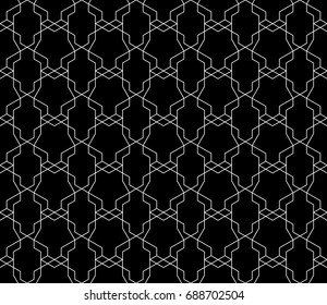 Universal high quality seamless geometric pattern with editable weight of stroke, clipping mask. Abstract black and white vector background in classical style