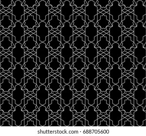 Universal high quality seamless geometric pattern with editable weight of stroke, clipping mask. Abstract black and white vector background in classical style