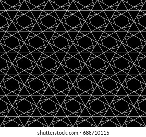 Universal high quality seamless geometric pattern with editable weight of stroke, clipping mask. Abstract black and white vector background in classical style