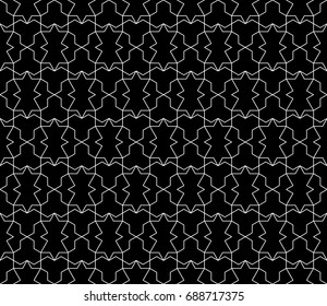 Universal high quality seamless geometric pattern with editable weight of stroke, clipping mask. Abstract black and white vector background in classical style