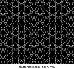 Universal high quality seamless geometric pattern with editable weight of stroke, clipping mask. Abstract black and white vector background in classical style
