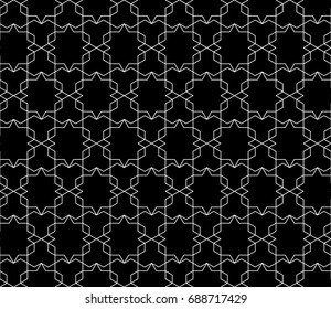 Universal high quality seamless geometric pattern with editable weight of stroke, clipping mask. Abstract black and white vector background in classical style