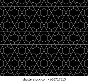 Universal high quality seamless geometric pattern with editable weight of stroke, clipping mask. Abstract black and white vector background in classical style