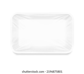 Universal horizontal white tray container mockup. Vector illustration isolated on white background. Layered template file easy to use for your promo product. EPS10.